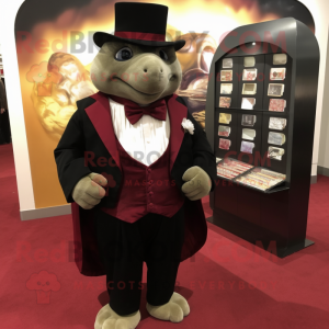 Maroon Glyptodon mascot costume character dressed with a Tuxedo and Coin purses