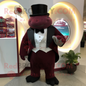 Maroon Glyptodon mascot costume character dressed with a Tuxedo and Coin purses