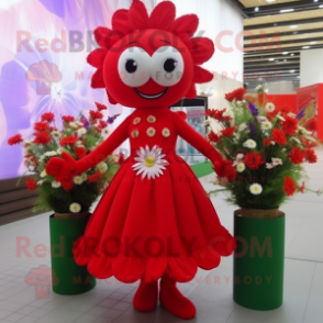 Red Bouquet Of Flowers mascot costume character dressed with a Skirt and Keychains