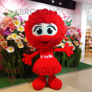 Red Bouquet Of Flowers mascot costume character dressed with a Skirt and Keychains