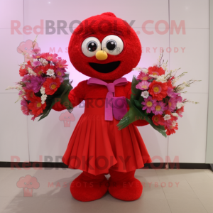 Red Bouquet Of Flowers mascot costume character dressed with a Skirt and Keychains