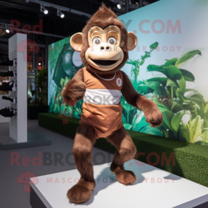 Brown Monkey mascot costume character dressed with a Running Shorts and Watches