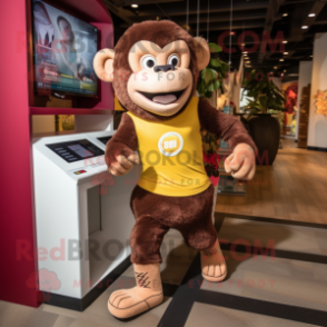 Brown Monkey mascot costume character dressed with a Running Shorts and Watches