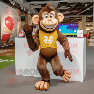 Brown Monkey mascot costume character dressed with a Running Shorts and Watches