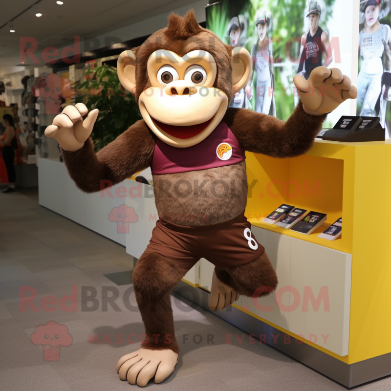 Brown Monkey mascot costume character dressed with a Running Shorts and Watches