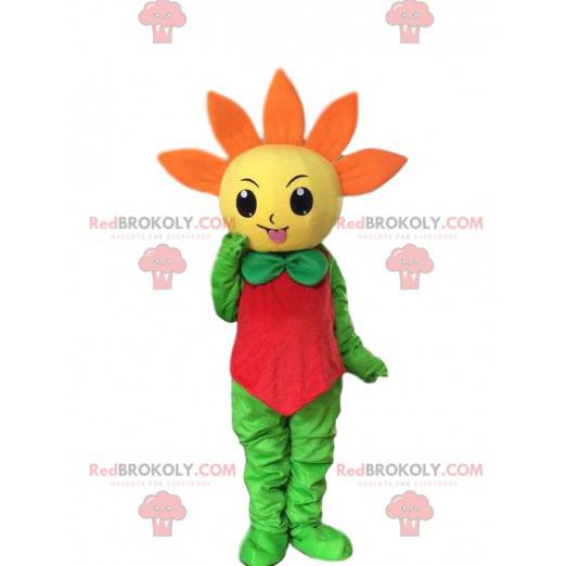 Mascotte de fleur géante jaune et orange, costume printanier -