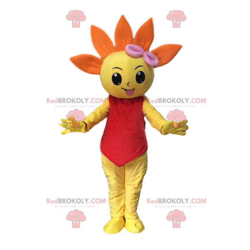 Mascot gigante flor naranja y amarilla, traje de primavera -