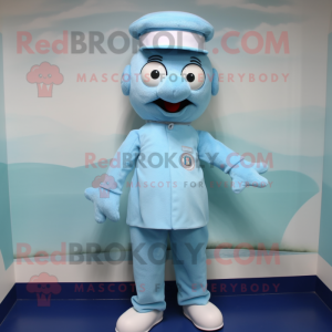 Sky Blue Doctor mascot costume character dressed with a Henley Shirt and Caps