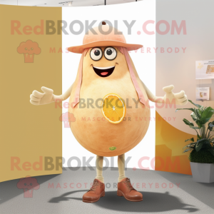 Beige Grapefruit mascot costume character dressed with a Henley Tee and Earrings