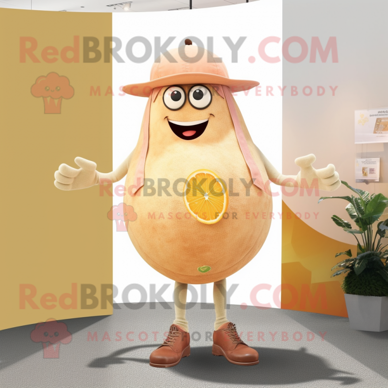 Beige Grapefruit mascot costume character dressed with a Henley Tee and Earrings Beige Grapefruit mascot costume character dressed with a Henley Tee and Earrings