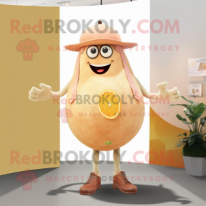 Beige Grapefruit mascot costume character dressed with a Henley Tee and Earrings