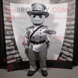 Silver Civil War Soldier mascot costume character dressed with a V-Neck Tee and Pocket squares