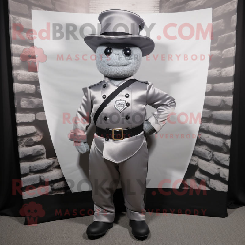 Silver Civil War Soldier mascot costume character dressed with a V-Neck Tee and Pocket squares Silver Civil War Soldier mascot costume character dressed with a V-Neck Tee and Pocket squares