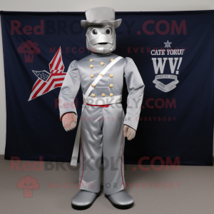 Silver Civil War Soldier mascot costume character dressed with a V-Neck Tee and Pocket squares