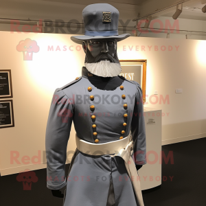 Silver Civil War Soldier mascot costume character dressed with a V-Neck Tee and Pocket squares