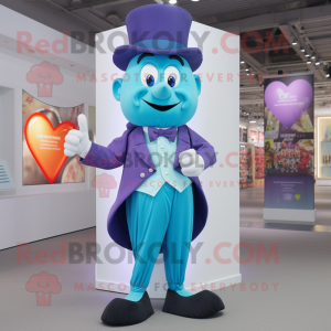 Cyan Heart mascot costume character dressed with a Waistcoat and Pocket squares