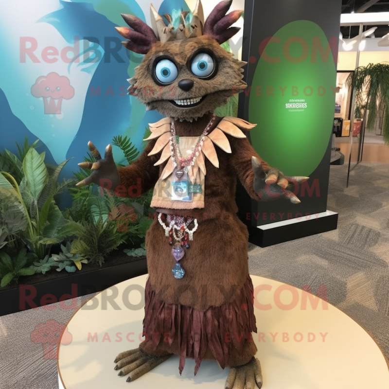 Brown Chupacabra mascot costume character dressed with a Maxi Dress and Bracelet watches