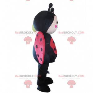 Red and black ladybug mascot, flying insect costume -