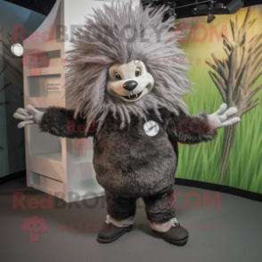 Gray Porcupine mascot costume character dressed with a Culottes and Hairpins