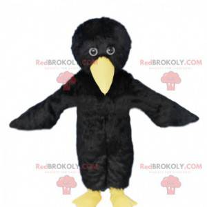 Mascotte d'oiseau noir et jaune, costume de corbeau -