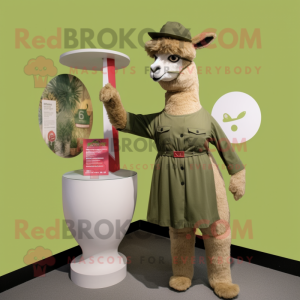 Olive Llama mascot costume character dressed with a A-Line Dress and Belts