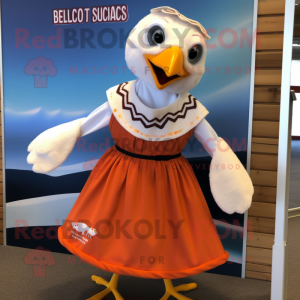 Rust Gull mascot costume character dressed with a Mini Dress and Scarf clips