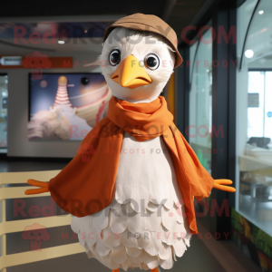 Rust Gull mascot costume character dressed with a Mini Dress and Scarf clips