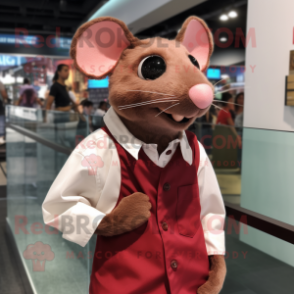 Maroon Rat mascot costume character dressed with a Poplin Shirt and Eyeglasses