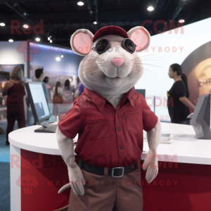 Maroon Rat mascot costume character dressed with a Poplin Shirt and Eyeglasses