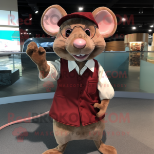 Maroon Rat mascot costume character dressed with a Poplin Shirt and Eyeglasses