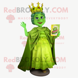 Lime Green Queen mascot costume character dressed with a Dress and Scarf clips