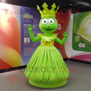 Lime Green Queen mascot costume character dressed with a Dress and Scarf clips