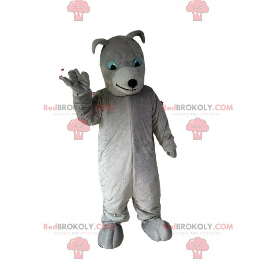 Mascote de cachorro cinza totalmente personalizável, traje Mascote de cachorro cinza totalmente personalizável, traje