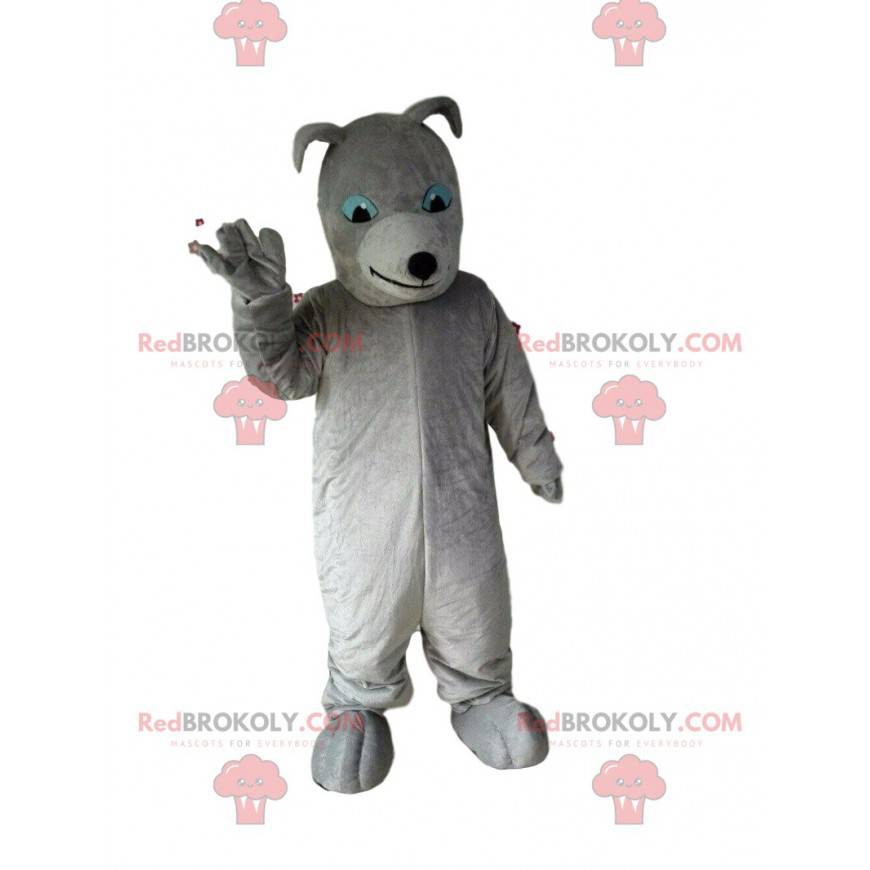 Volledig aanpasbare grijze hond mascotte, grijs kostuum -