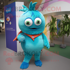 Turquoise Tuna mascot costume character dressed with a Trousers and Wraps