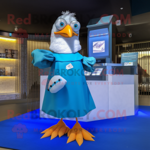 Cyan Seagull mascot costume character dressed with a Swimwear and Coin purses