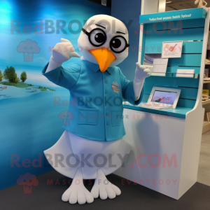 Cyan Seagull mascot costume character dressed with a Swimwear and Coin purses