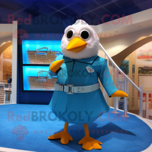 Cyan Seagull mascot costume character dressed with a Swimwear and Coin purses