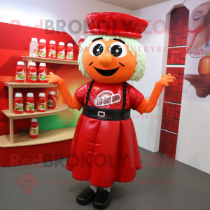nan Bottle Of Ketchup mascot costume character dressed with a Skirt and Wallets