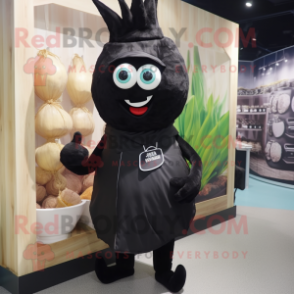 Black Onion mascot costume character dressed with a Shorts and Brooches