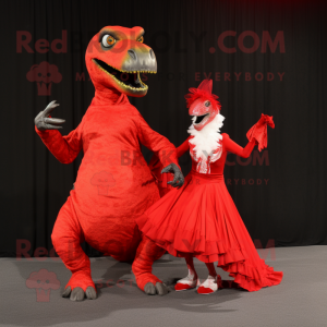 Röd Velociraptor maskot...