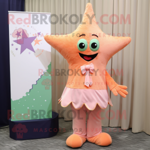 Peach Starfish mascot costume character dressed with a Shift Dress and Pocket squares