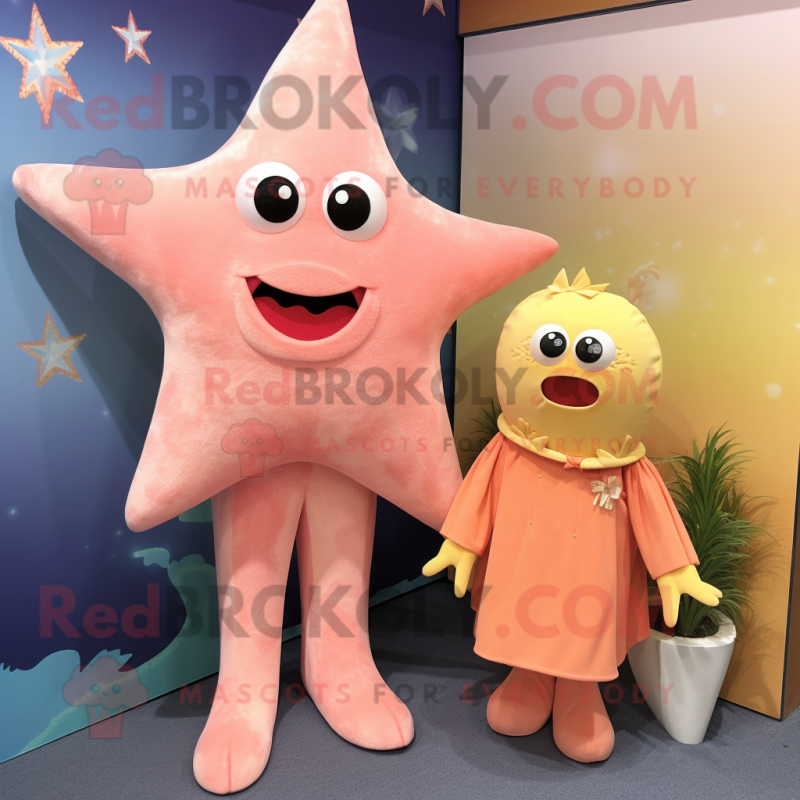 Peach Starfish mascot costume character dressed with a Shift Dress and Pocket squares Peach Starfish mascot costume character dressed with a Shift Dress and Pocket squares