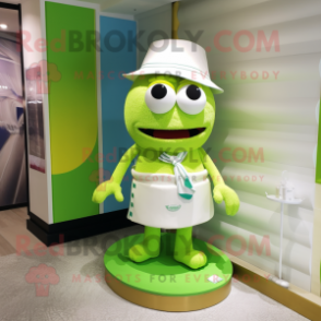 Lime Green Wedding Cake mascot costume character dressed with a Board Shorts and Cufflinks