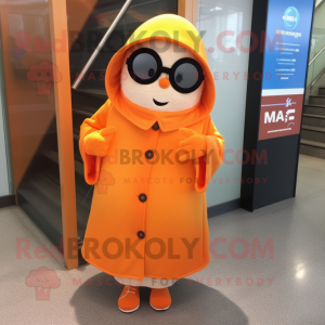 nan Orange mascot costume character dressed with a Coat and Sunglasses