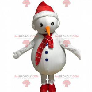 Hvid snemand maskot med hat og tørklæde - Redbrokoly.com