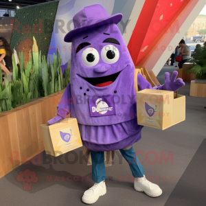 Lavender Nachos mascot costume character dressed with a Henley Shirt and Handbags