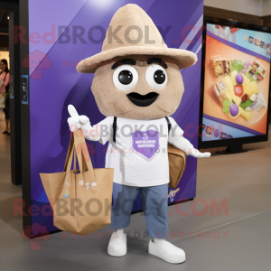 Lavender Nachos mascot costume character dressed with a Henley Shirt and Handbags
