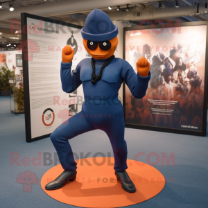 Rust Navy Soldier mascot costume character dressed with a Yoga Pants and Lapel pins