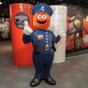 Rust Navy Soldier mascot costume character dressed with a Yoga Pants and Lapel pins
